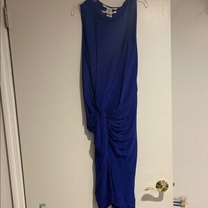Diane Von Furstenberg Cobalt Blue Sleeveless Midi Dress with Knot Detail
